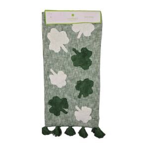 Storehouse Shamrock Table Runner Crochet Embroidered Green White Farmhouse 16x72